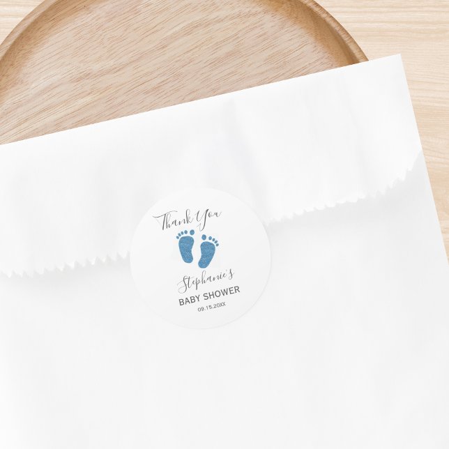 Blue Glitter Baby Feet Thank You Classic Round Sticker (Creator Uploaded)