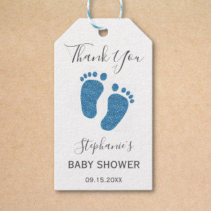 Blue Glitter Baby Feet Thank You  Gift Tags