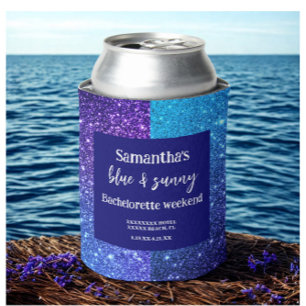 Blue Glitter Bachelorette Party Can Cooler