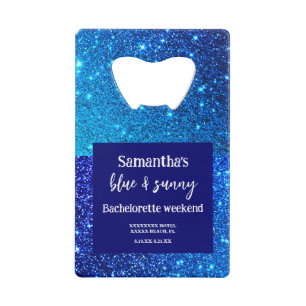 Blue Glitter Bachelorette Party  Credit Card Bottle Opener