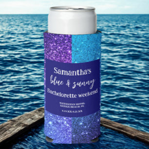 Blue Glitter Bachelorette Party  Seltzer Can Cooler