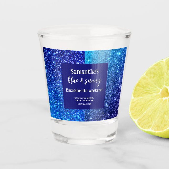 Blue Glitter Bachelorette Party  Shot Glass (Front)