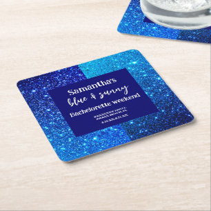 Blue Glitter Bachelorette Party  Square Paper Coaster