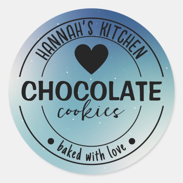 Blue Glitter Background Item Label Baked With Love (Front)