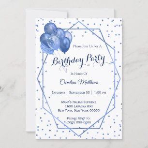 Blue Glitter Balloons Frame Birthday Invitation