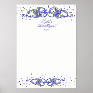Blue Glitter, Bat Mitzvah, Custom, Sign in