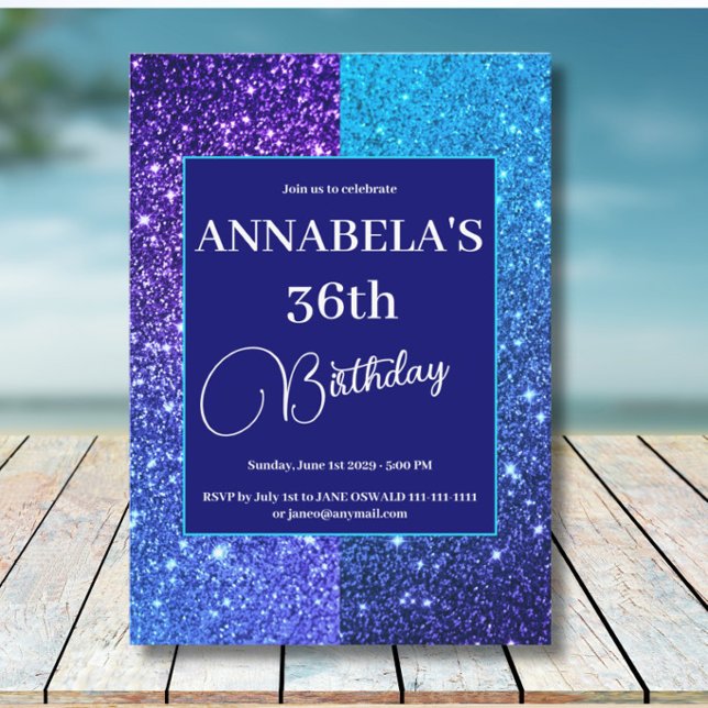 Blue Glitter Birthday Party Invitation (Creator Uploaded)