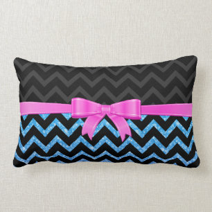 Blue Glitter Black Zigzag Chevron Pattern Lumbar Pillow