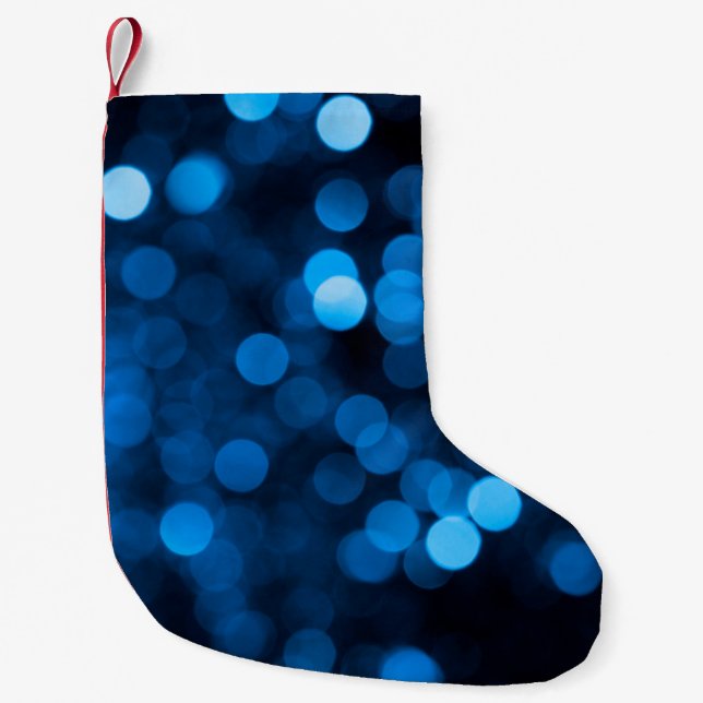 Blue glitter bokeh texture lights small christmas stocking (Front)