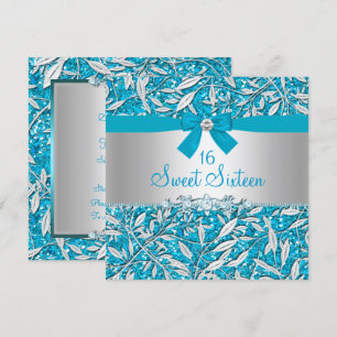 Blue Glitter & Bow Sweet Sixteen Invite