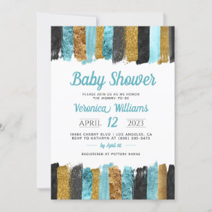 Blue Glitter Boy Baby Shower Invitation