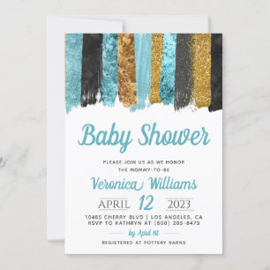 Blue Glitter Boy Baby Shower Invitation