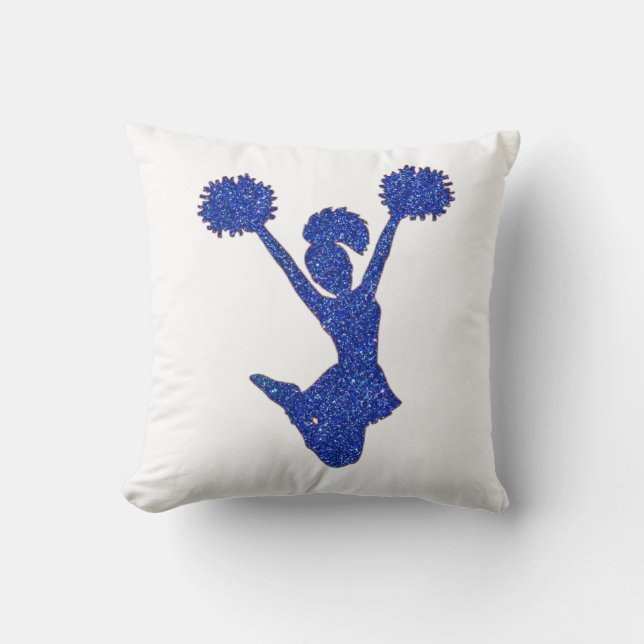 Blue Glitter Cheerleader Throw Pillow (Front)