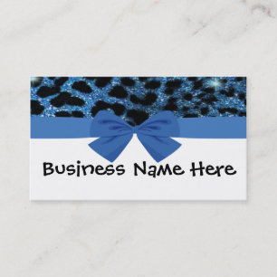 Blue Glitter Cheetah With Bow Business Card