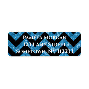 Blue Glitter Chevron Return Address Label