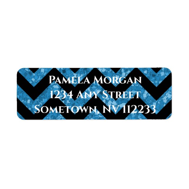 Blue Glitter Chevron Return Address Label (Front)