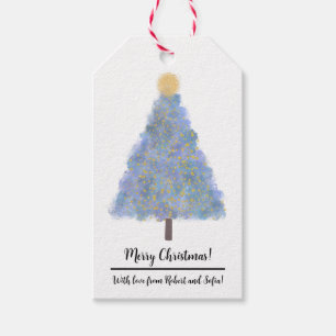Blue glitter christmas tree gift tags