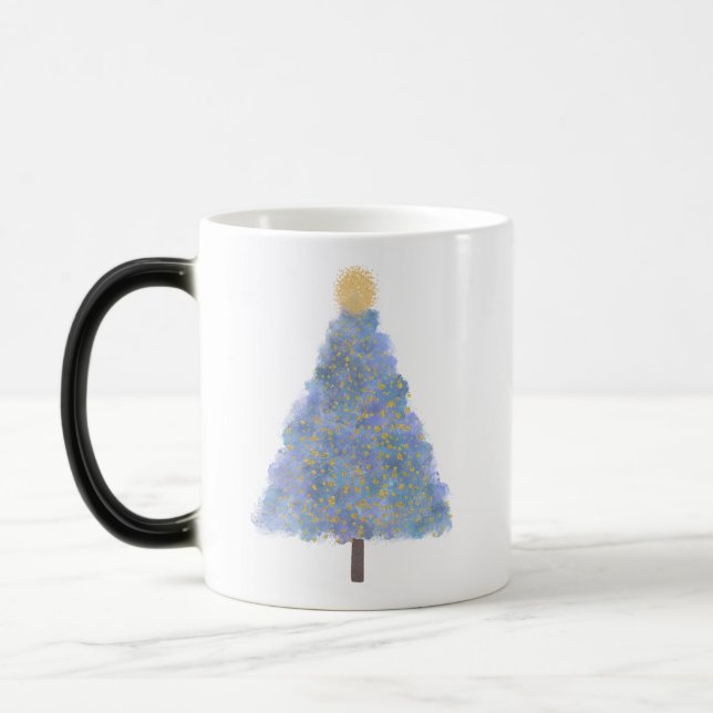 Blue glitter christmas tree  magic mug (Left)
