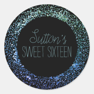 Blue Glitter Circle Classic Round Sticker