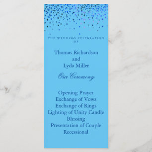 Blue Glitter Confetti Faux Foil Wedding Program