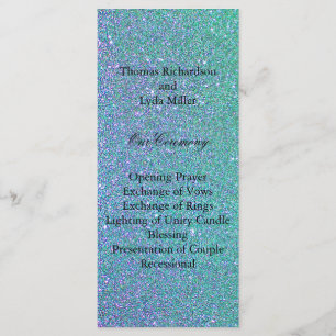 Blue Glitter Confetti Faux Foil Wedding Program