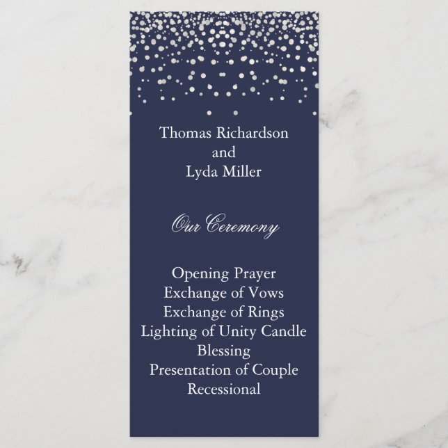 Blue Glitter Confetti Faux Foil Wedding Program (Front)