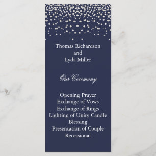 Blue Glitter Confetti Faux Foil Wedding Program
