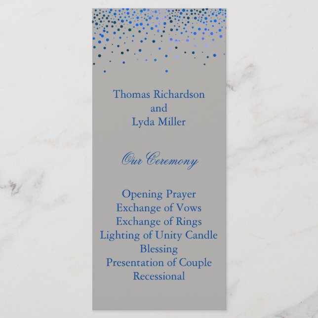 Blue Glitter Confetti Faux Foil Wedding Program (Front)