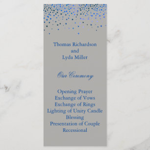 Blue Glitter Confetti Faux Foil Wedding Program