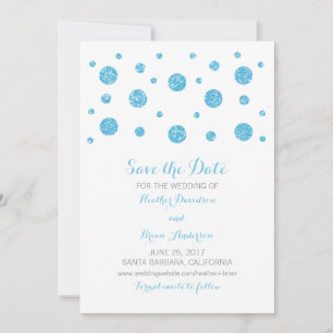 Blue Glitter Confetti Save the Date Invite