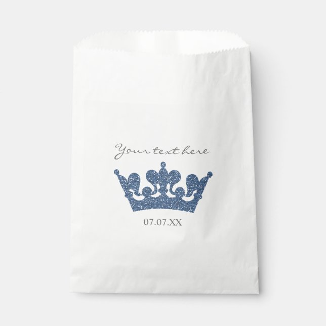 Blue Glitter Crown Birthday Party Favour Bags (Front)