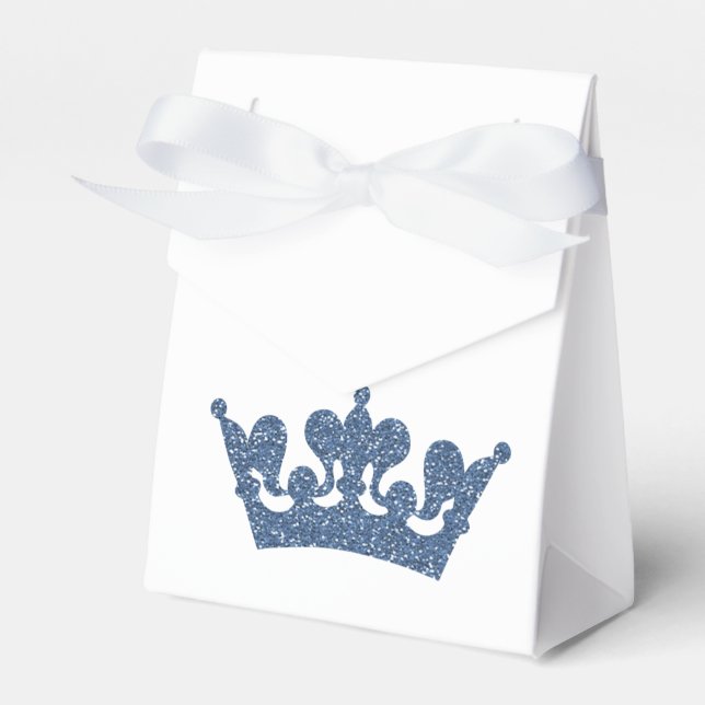 Blue Glitter Crown Prince Royal Party Favour Boxes (Front Side)