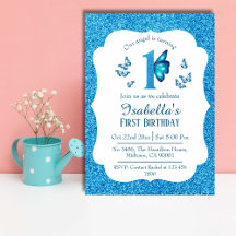 Blue glitter cute vibrant sparkling 1st birthday