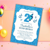 Blue glitter cute vibrant sparkling 2nd birthday