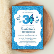 Blue glitter cute vibrant sparkling 3rd birthday