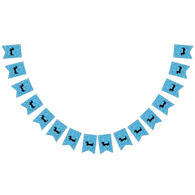 Blue Glitter Dachshund Bunting Party Banner (All)