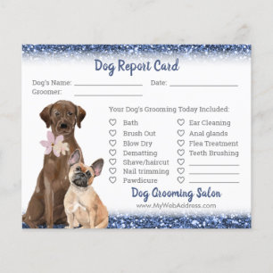 Blue Glitter Dog Grooming Report Card Flyer