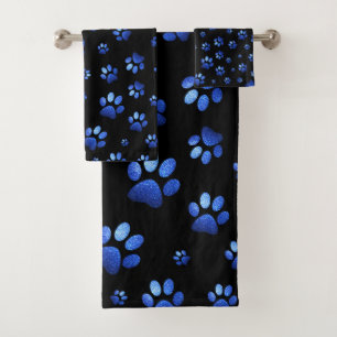 Blue glitter dog paw pattern  bath towel set