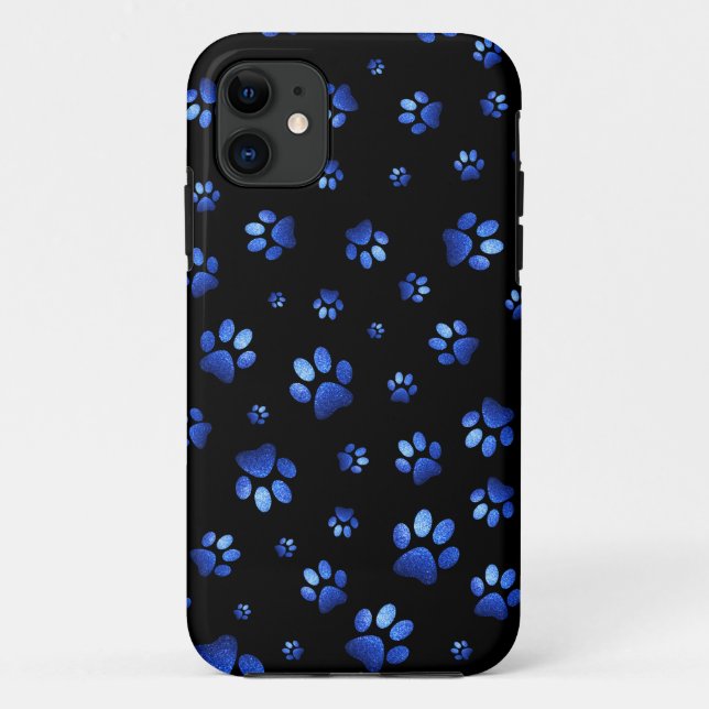 Blue glitter dog paw pattern Case-Mate iPhone case (Back)