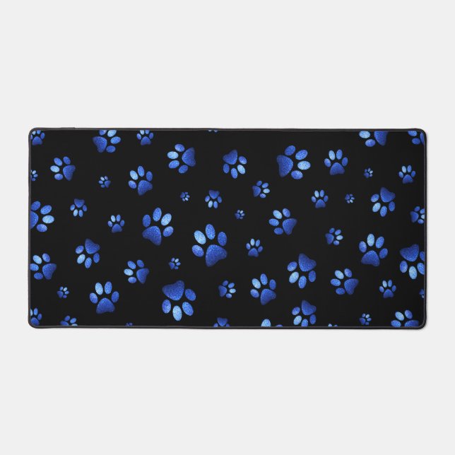 Blue glitter dog paw pattern desk mat (Front)