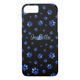 Blue glitter dog paw pattern, Monogram Case-Mate iPhone Case