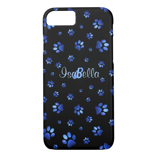 Blue glitter dog paw pattern, Monogram Case-Mate iPhone Case (Back)