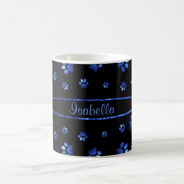 Blue glitter dog paw pattern Monogram  Coffee Mug (Center)