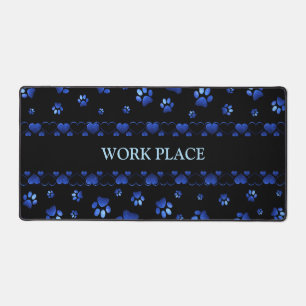 Blue glitter dog paw pattern, Monogram Desk Mat
