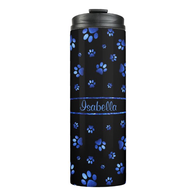 Blue glitter dog paw pattern Monogram  Thermal Tumbler (Front)
