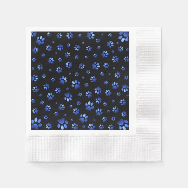 Blue glitter dog paw pattern  napkin (Front)