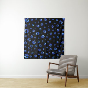 Blue glitter dog paw pattern tapestry