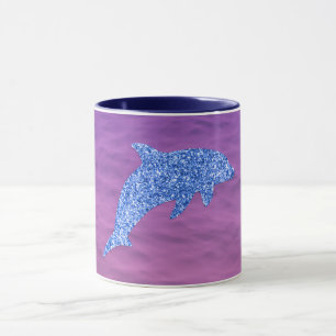 Blue Glitter Dolphin In Pink And Purple Sea Mug