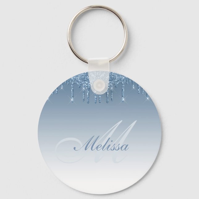 blue glitter drip trendy keychain (Front)