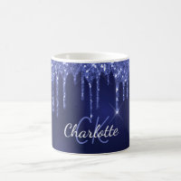 Blue glitter drips name monogram initials script